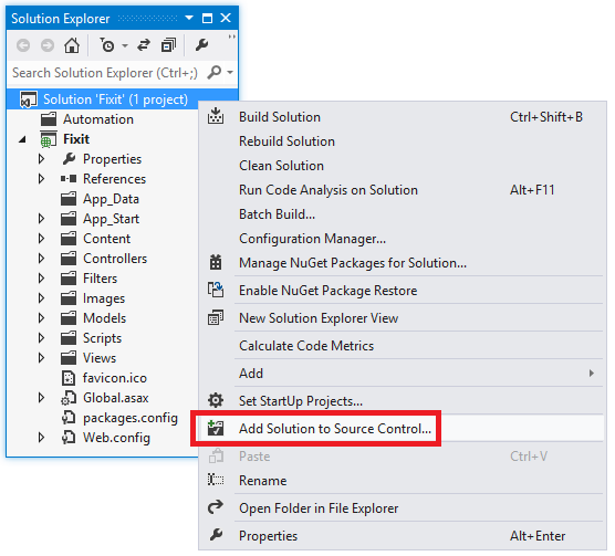 Add Solution to Source Control