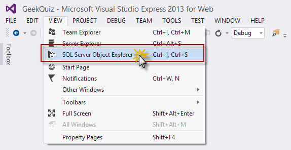 Open in SQL Server Object Explorer