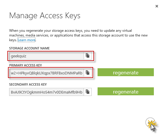 Manage Access Key dialog box