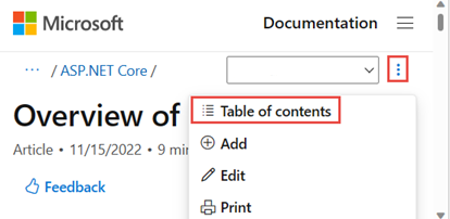 Table of contents selector