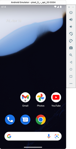 Google Pixel 5 mobile device running in the Android Emulator.