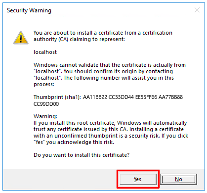 Security warning dialog