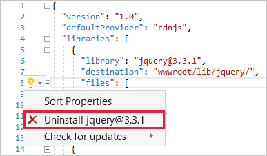 Uninstall library context menu option