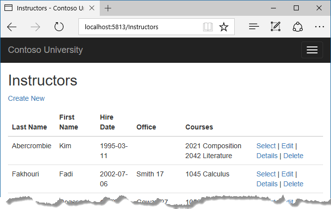 Instructors Index page nothing selected