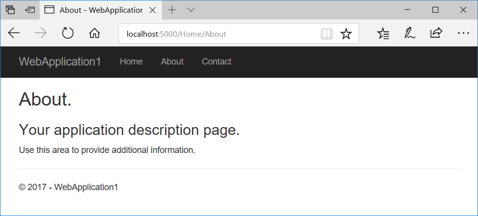 About page rendered in the Edge browser