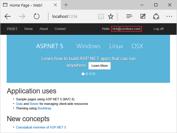 Web application: RickAndMSFT@gmail.com user authenticated