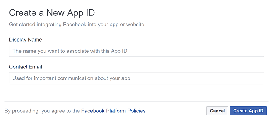 Create a New App ID form