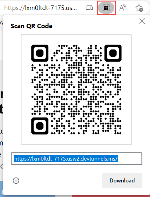 QR code with button to create it highlighted.