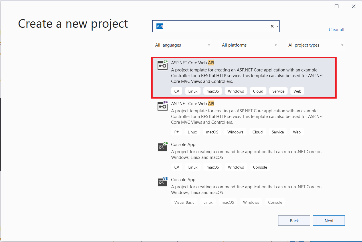 Visual Studio Create a new project