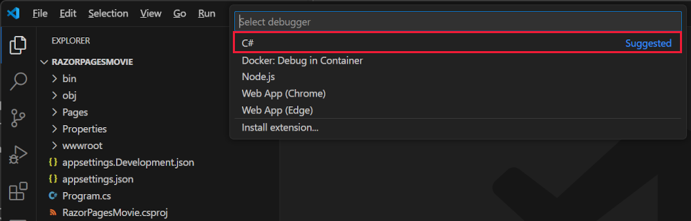 Select environment dialog.