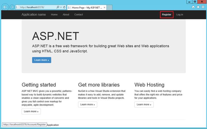 Screenshot of A S P dot NET website, with Register tab highlighted in menu at upper right.