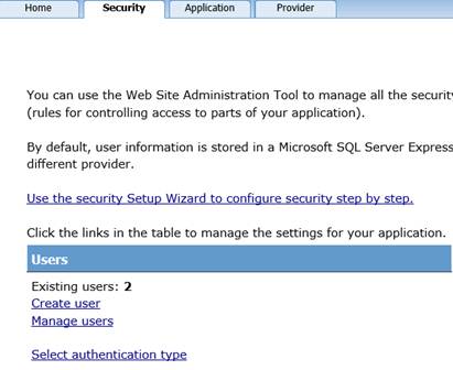 Screenshot of the website administration tool to manage all the security.