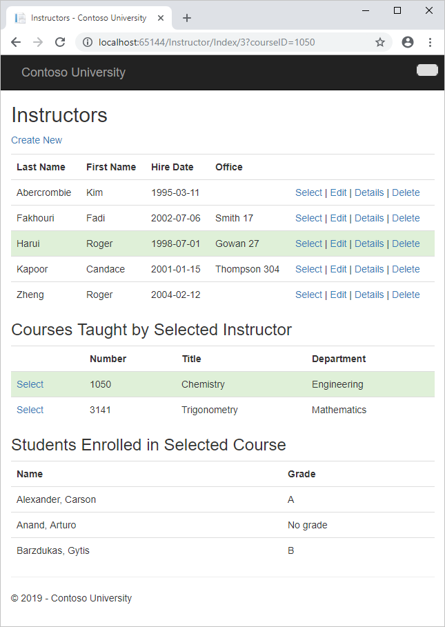 Tutorial Read related data with EF in an MVC app Microsoft Learn