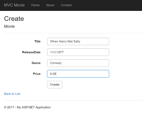 Screenshot that shows the Create Movie page.