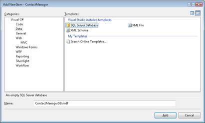 Screenshot shows creating a new Microsoft Sequel Server Express database.