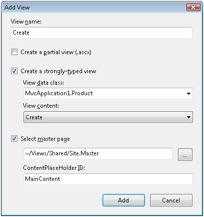 Image of add view dialog box