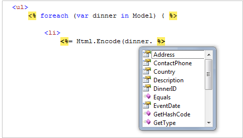Screenshot of the code editor window showing a dropdown menu with the Address list item highlighted in a gray dotted box.