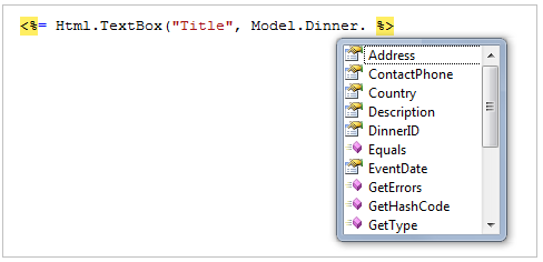 Screenshot of the code editor window with a dropdown list and the Address list item highlighted with a gray dotted rectangle.