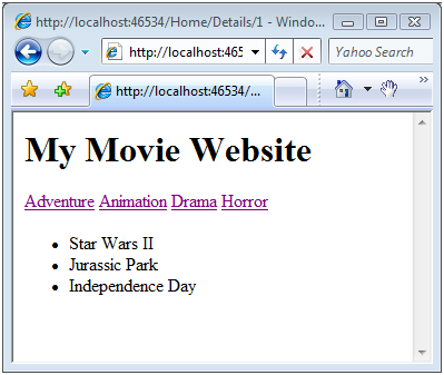 Displaying movie categories in a view master page