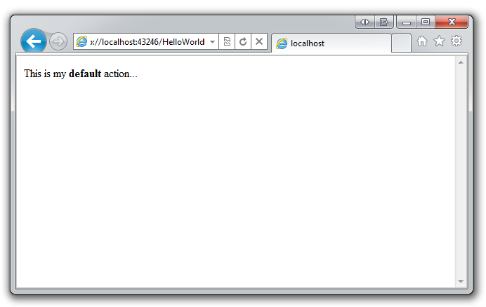 Screenshot that shows the browser. This is my default action is the text in the window.