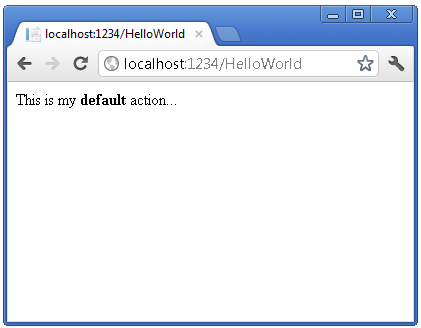 Screenshot that shows a browser with the text This is my default action in the window.
