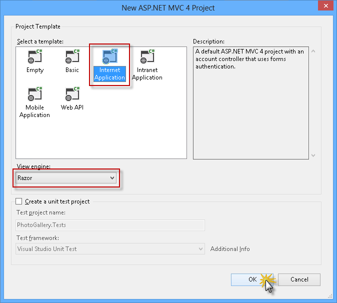 Creating a new ASP.NET MVC 4 Internet Application