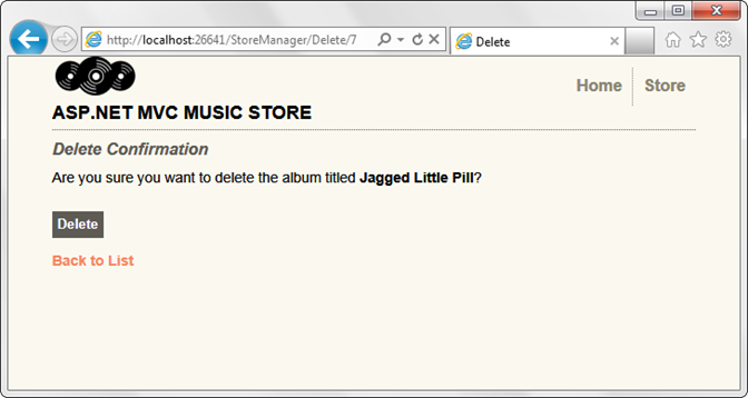 Screenshot of the Delete Confirmation dialog prompting the user for confirmation to delete the select album.
