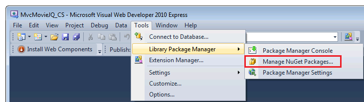 Image showing how to access Manage Nu Get Packages menu option