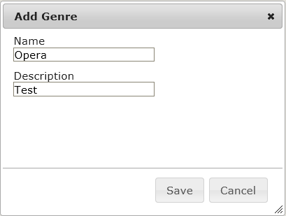 Image of add genre dialog box
