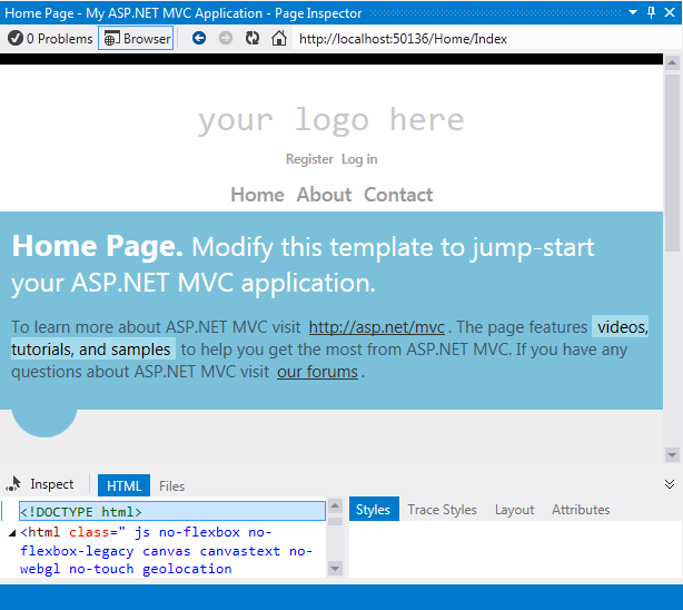 ASP.NET MVC Application in Page Inspector