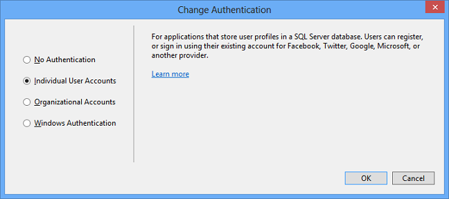 Screenshot showing the Change Authentication window.