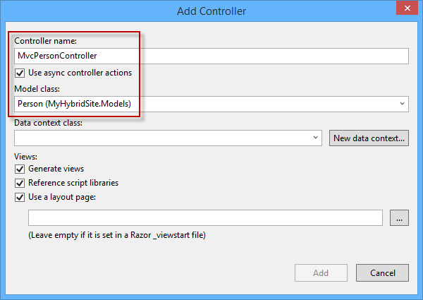 Adding an MVC controller with scaffolding