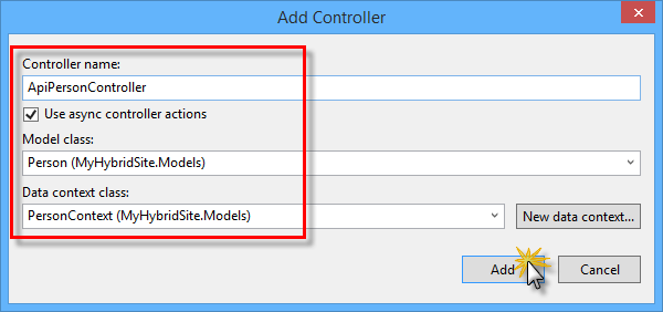 Adding a Web API Controller with scaffolding