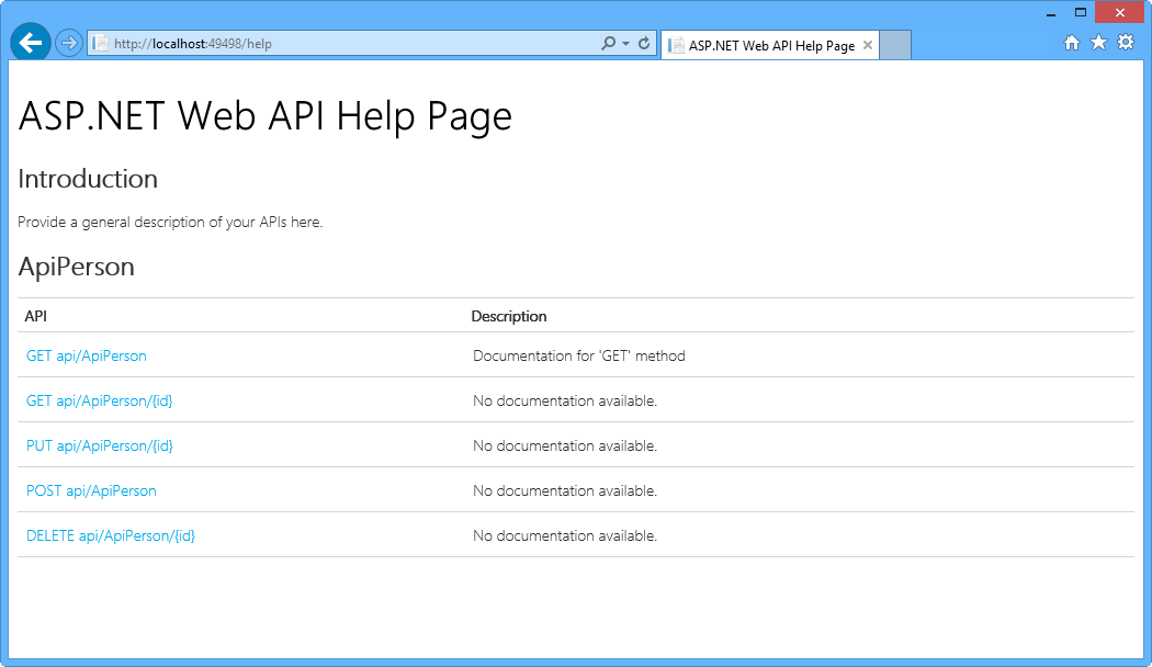 ASP.NET Web API Help Page