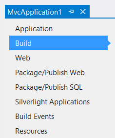 Screenshot of the project's drop-down menu in the solution explorer window, highlighting the build option.