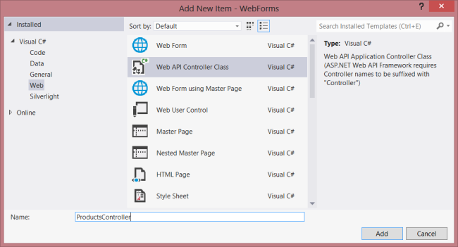 Using Web API with ASP.NET Web Forms - ASP.NET 4.x | Microsoft Learn