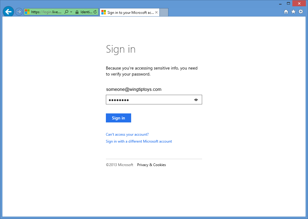 Image of Microsoft login page