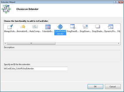 Selecting a control extender with the Extender Wizard