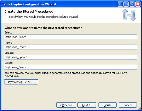 Name the TableAdapter s Stored Procedures