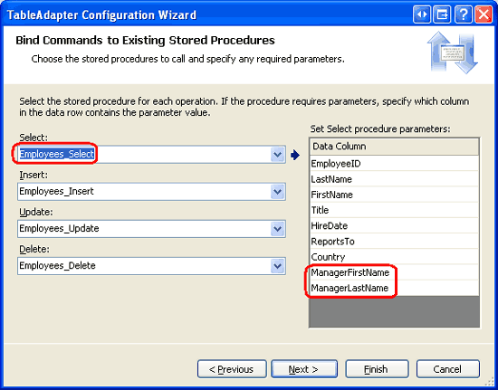 The Wizard Shows the Updated Column List for the Employees_Select Stored Procedure