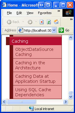The Site Map Now Includes Entries for the Caching Tutorials