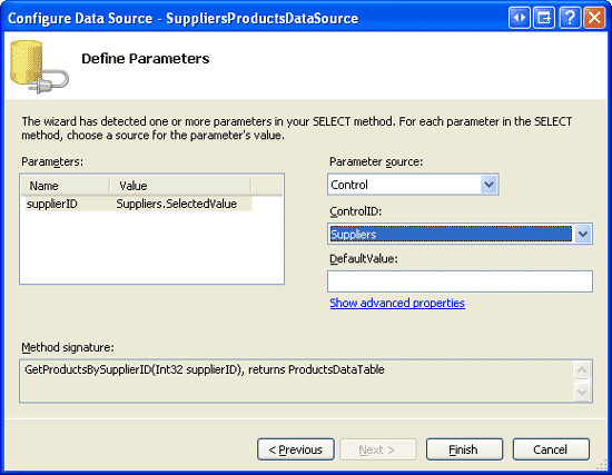 Indicate that the supplierID Parameter Should Come from the Suppliers FormView Control