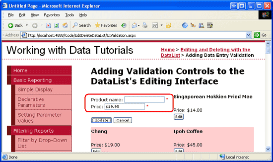 An Asterisk Appears Next to the Textboxes with Invalid Input