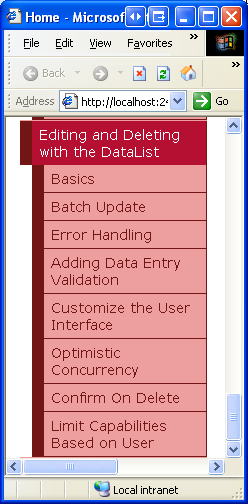The Site Map Now Includes Entries for the DataList Editing and Deleting Tutorials