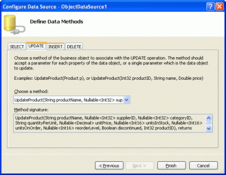 Map the ObjectDataSource's Update() Method to the ProductBLL Class's UpdateProduct Method