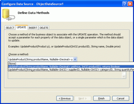 Map the ObjectDataSource's Update() Method to the New UpdateProduct Overload