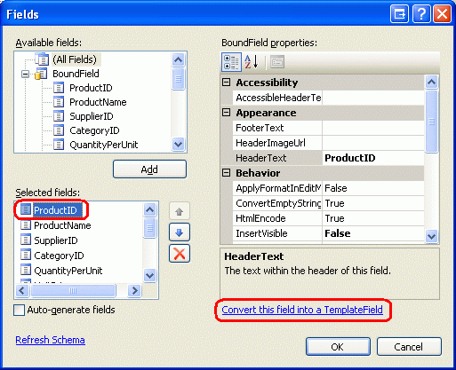 Convert Each Field Into a TemplateField