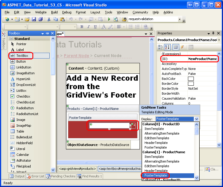 Inserting a New Record from the GridView's Footer (VB) | Microsoft Learn