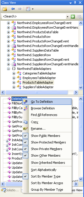 Inspect the Auto-Generated Code by Selecting Go To Definition from the Class View
