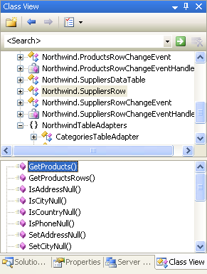 The GetProducts() Method is Now Part of the Northwind.SuppliersRow Class